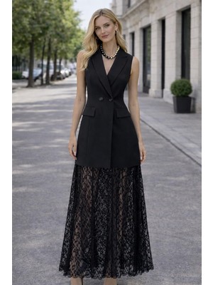Yelek Görünümlü Dantel Etekli Elbise
