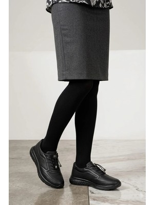 Ayakkabı Fuarı Elit ASSCL2024 Kadın Hakiki Deri Casual Ayakkabısı Siyah