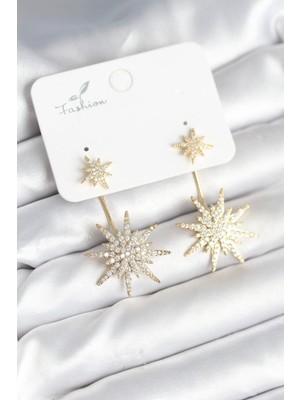 Ebijuteri Kutup Yıldızı Model Zirkon Taşlı Pirinç Kadın Küpe