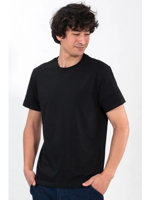 %100 Pamuk Basic Tişört Rahat Kalıp Unisex Günlük Spor T-Shirt Siyah