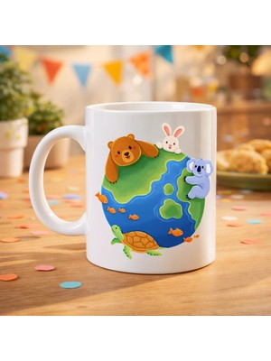 Nexgen Dostluk Dünyası Desenli Porselen Kupa Model 74 – Sevimli Hayvanlar Temalı, Renkli ve Neşeli T