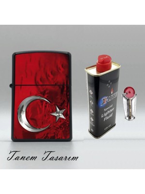 Tanem Türk Bayrağı Siyah - Benzinli Çakmak(X-Lite Benzin Gazı 125 ml ve 5'li Çakmak Taşı Hediyedir)