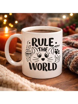 Nexgen Rule The World Kedi Desenli Porselen Kupa Model 61 Sevimli Kedi Figürlü Kahve Kupası
