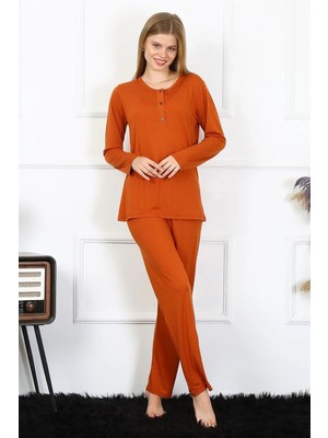 Çamaşır Kenti Kadın Penye Uzun Kol Patlı Pijama Takım Kiremit
