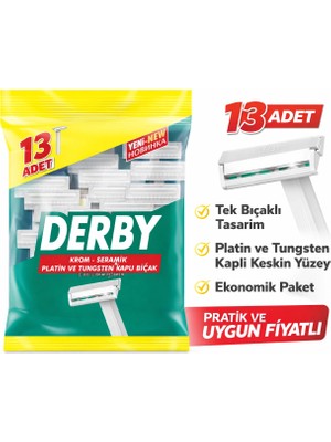 Nexgen Derby Tek Bıçaklı Tıraş Bıçağı 13’lü 1 Paket Krom Seramik Platin ve Tungsten Kaplı Ekonomik P