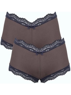 Çamaşır Kenti Kadın Pamuklu 2li Boxer Kahve