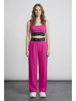 Lastik Bel Detaylı Düz Kesim Fuşya Pantolon