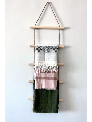 Kuzeylina 5 Katlı Ahşap Havlu Merdiveni Halatlı Duvar Askısı