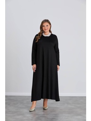 Moda Kristal Kumaş Tesettür Uzun Elbise 130 cm – Haki Siyah Lacivert Rahat Kalıp Günlük Şık Elbise