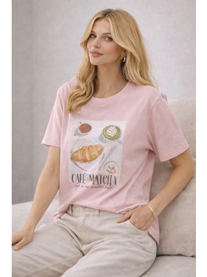 Baskı Detaylı Pembe T-Shirt