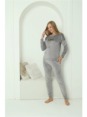 Çamaşır Kenti Kadın Kadife Gri Pijama Takım