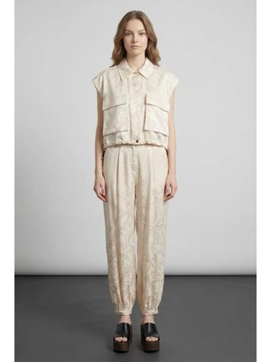 Jakarlı Ballon Fit Bej Pantolon