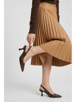 Lorenn Shoes Wendy Acı Kahve Kırışık Cilt Topuklu Ayakkabı