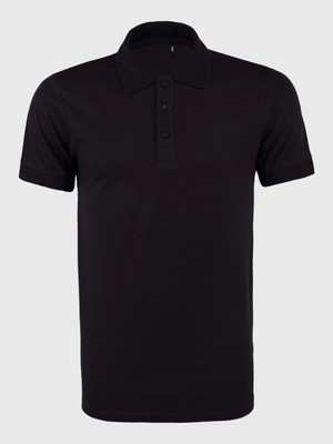 Polo Yaka Tişört  Rahat Kalıp Nefes Alabilen Erkek Polo T-Shirt Siyah