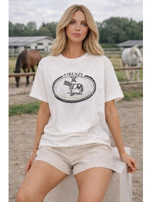 Baskı Detaylı Beyaz T-Shirt