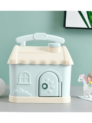 Özbience Sevimli Ev Motifli Anahtarlı Kumbara, Mavi Renkli, Şık ve Kullanışlı