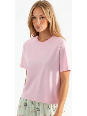 Hiccup Kadın Busem Bisiklet Yaka Pamuklu Tişört Toz Pembe