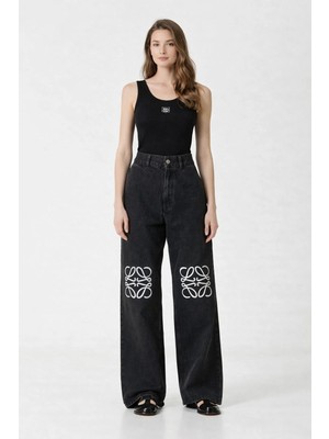 Antrasit Nakış Detaylı Kot Pantolon