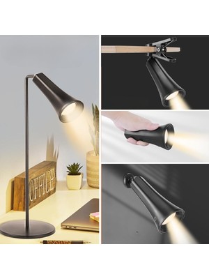 MidasTech Çok Amaçlı Güçlü Manyetik Başlıklı 4’ü 1 Arada Portatif Siyah LED Lamba Masaüstü, El F