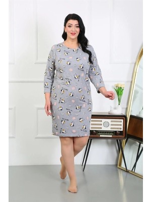 Çamaşır Kenti Kadın Büyük Beden Penye Gecelik Ev Elbisesi Gri