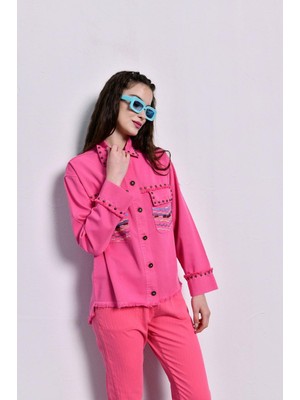 Etnik Nakışlı Pembe Ceket