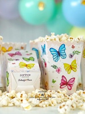 Partince Pastel Kelebek Çiçek Tema 8'li Popcorn Patlamış Mısır Kutusu