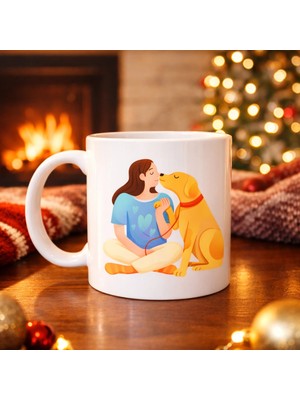 Nexgen Kadın ve Köpek Figürlü Sevgi Temalı Porselen Kupa Model 78 – Hayvanseverlere Özel Anlamlı Tas