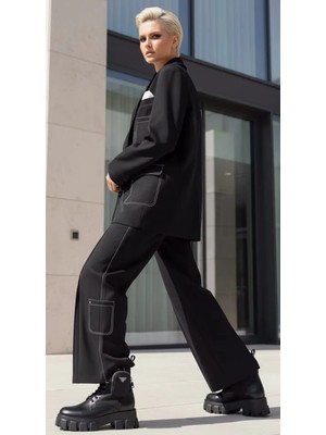 Diana Dikiş Detaylı Siyah Pantolon