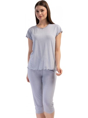 Marsilyan- Likralı Viskon V Yaka Kısa Kol Eteği Oval Kapri Ta