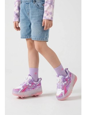 Ayakkabı Fuarı Elit Kız Çocuk Rgb LED Işıklı Çıkarılabilir Tekerlekli Paten Ayakkabı Pembe