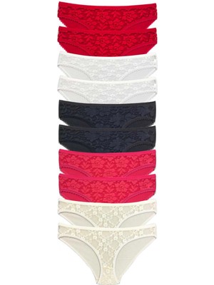 Marsilyan 10 Adet Önü Dantelli Transparan Kadın Slip Külot S1