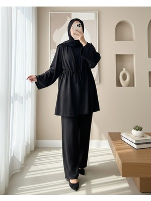 Modamorfo Tünel Bağcıklı Ayrobin Kimono Takım -Siyah