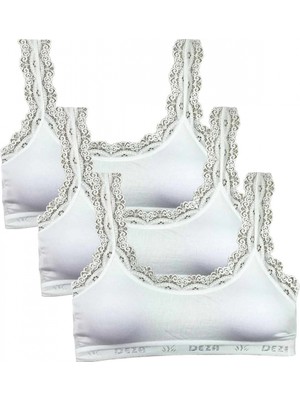 Marsilyan 3 Adet Dantel Nakış Işlemeli Pedli Bambu Kadın Büstiyer Beyaz