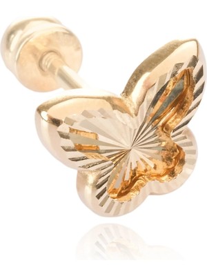 Berk Mücevherat 14 Ayar Altın Lazer Kesim Kelebek Tragus Küpe