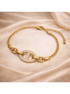 Gold Çelik Taşlı Halka Bileklik