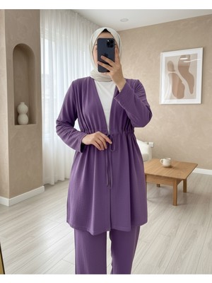 Modamorfo Tünel Bağcıklı Ayrobin Kimono Takım -Mor