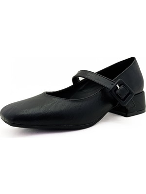 Gdt Ayakkabı Siyah Renk Rugan Kalın Topuk  Bantlı Kadın Babet Ayakkabı Babet Kadın