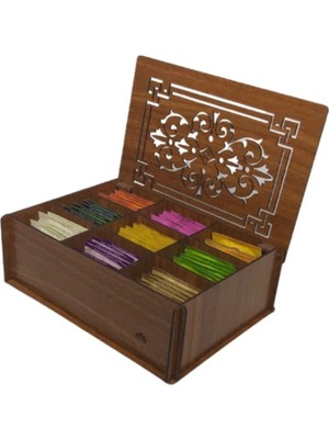 Diken Store Doğal Ahşap Çay Kutusu 9 Bölmeli Kapaklı Poşet Bitki Çayı Saklama Kabı (Tea Box)
