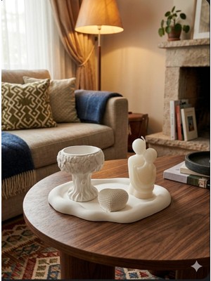 Doğal El Yapımı Dekoratif Aşk Seti | Ağaç Figürlü Kadeh & Sarılan Çift Mumu