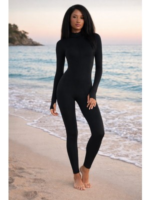 Modasform Uzun Kollu Fermuarlı Tesettür Tulum Mayo Yüzücü Mayo