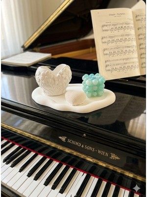 Doğal Modern Dekoratif Set | Kalp Figürlü Saksı, Bubble Mum ve Sunum Tepsisi