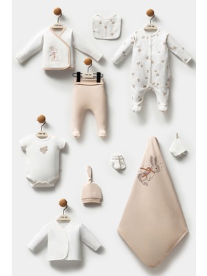 Moi Noi Bebek Tavşan Figürlü 10'lu Hastane Çıkışı Seti - %100 Pamuklu Bebek Takımı