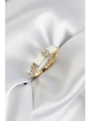 Zirkon Taşlı Kemik Model Gold Renk Kadın Yüzük - Lisinya