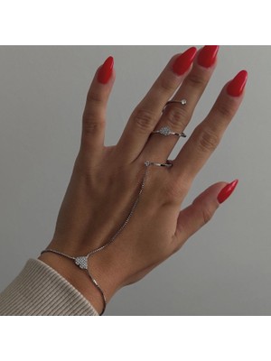 Kalp Detaylı Yüzüklü Silver Şahmeran