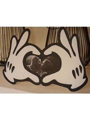 Mickey El Kalp Tasarımlı 3D Fotoğraf Çerçevesi - Modern Pop Art Sevgiliye Hediye, Dekoratif Masa Üstü Resim Standı
