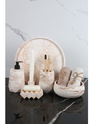 Özbience Modern 6 Parça Beton Banyo Seti: Sabunluk, Diş Fırçalık, Havluluk, Tütsülük ve Tepsi