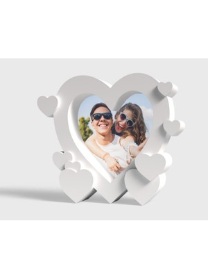 Çoklu Kalp Tasarımlı 3D Fotoğraf Çerçevesi - Sevgiliye Özel Hediyelik Masa Üstü Dekoratif Resim Çerçevesi