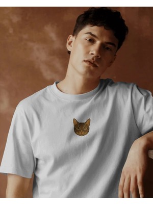 Muhtar Store Erkek Tekir Kedi Baskılı Oversize Tişört – Minimal Tabby Cat Tasarım