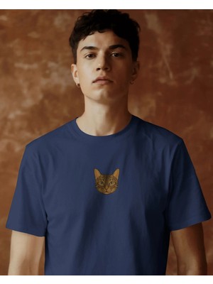 Muhtar Store Erkek Tekir Kedi Baskılı Oversize Tişört – Minimal Tabby Cat Tasarım