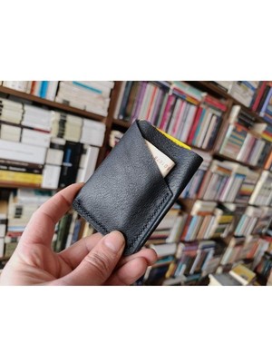 Mahfuz Hakiki Deri Tamamen El Emeği Minimalist Cüzdan Kartlık 9,5x7 cm
